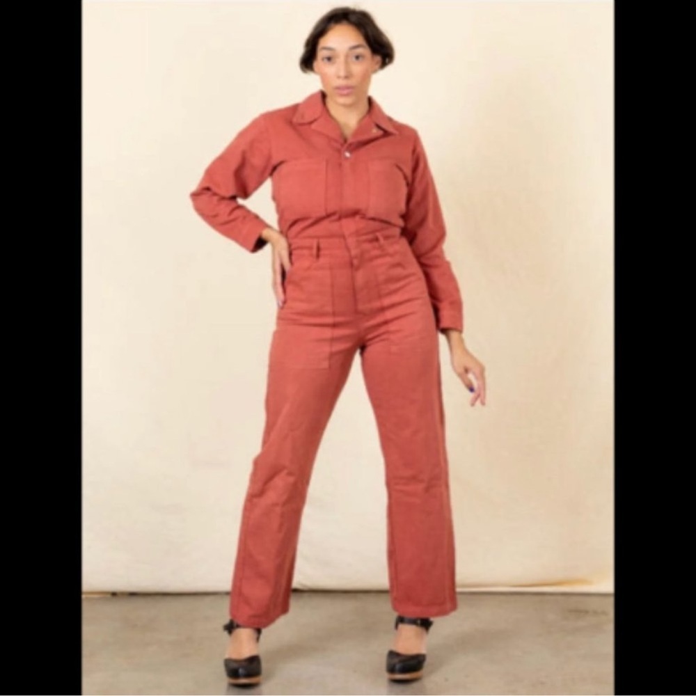 Big Bud Press Everyday Jumpsuit in a long-sleeve clay red cotton twill 3X